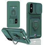 For iPhone X / XSS Sliding Camshield Magnetic Card Holder Silicone Phone Case(Dark Night Green)
