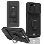 For iPhone 7 Plus / 8 Plus Sliding Camshield Magnetic Card Holder Silicone Phone Case(Black)