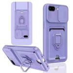 For iPhone 7 Plus / 8 Plus Sliding Camshield Magnetic Card Holder Silicone Phone Case(Light Purple)