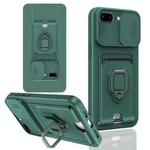 For iPhone 7 Plus / 8 Plus Sliding Camshield Magnetic Card Holder Silicone Phone Case(Dark Night Green)