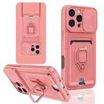 For iPhone 16 Pro Sliding Camshield Magnetic Card Holder Silicone Phone Case(Pink)