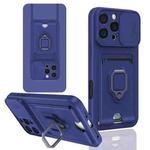 For iPhone 16 Pro Max Sliding Camshield Magnetic Card Holder Silicone Phone Case(Navy Blue)