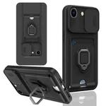 For iPhone 16e Sliding Camshield Magnetic Card Holder Silicone Phone Case(Black)