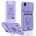 For iPhone 16e Sliding Camshield Magnetic Card Holder Silicone Phone Case(Light Purple)