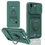 For iPhone 16e Sliding Camshield Magnetic Card Holder Silicone Phone Case(Dark Night Green)
