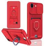 For iPhone 16e Sliding Camshield Magnetic Card Holder Silicone Phone Case(Red)