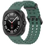 For Samsung Galaxy Watch 7 Ultra 47mm Ocean Hole Dual Buckle Silicone Watch Band(Dark Green)