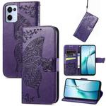 For OPPO Reno13 Butterfly Love Flower Embossed Leather Phone Case(Purple)