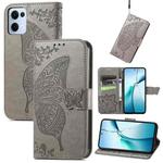 For OPPO Reno13 Butterfly Love Flower Embossed Leather Phone Case(Gray)