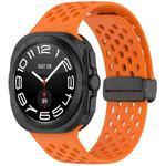 For Samsung Galaxy Watch 7 Ultra 47mm Hole Style Magnetic Folding Buckle Silicone Watch Band(Orange)