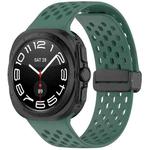 For Samsung Galaxy Watch 7 Ultra 47mm Hole Style Magnetic Folding Buckle Silicone Watch Band(Dark Green)