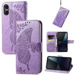 For Sony Xperia 10 VI Butterfly Love Flower Embossed Leather Phone Case(Light Purple)