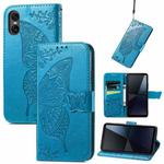 For Sony Xperia 10 VI Butterfly Love Flower Embossed Leather Phone Case(Blue)