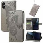 For Sony Xperia 10 VI Butterfly Love Flower Embossed Leather Phone Case(Gray)