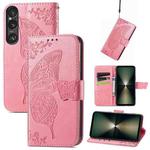 For Sony Xperia 1 VI Butterfly Love Flower Embossed Leather Phone Case(Pink)