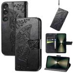 For Sony Xperia 1 VI Butterfly Love Flower Embossed Leather Phone Case(Black)