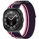 For Samsung Galaxy Watch 7 Ultra 47mm Hook and Loop Fastener Loop Nylon Watch Band(Pink+Purple)