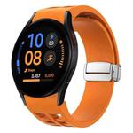 For Samsung Galaxy Watch FE 40mm Richard Magnetic Folding Silver Buckle Silicone Watch Band(Orange)