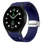 For Samsung Galaxy Watch 5 Golf Edition Richard Magnetic Folding Silver Buckle Silicone Watch Band(Midnight Blue)