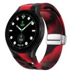 For Samsung Galaxy Watch 5 Golf Edition Richard Magnetic Folding Silver Buckle Silicone Watch Band(Black Red Camouflage)