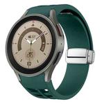 For Sansung Galaxy Watch 5 Pro 45mm Richard Magnetic Folding Silver Buckle Silicone Watch Band(Dark Green)