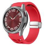 For Samsung Galaxy Watch 6 Classic 43 / 47mm Richard Magnetic Folding Silver Buckle Silicone Watch Band(Red)