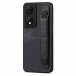 For Honor X7b Retro Wristband Holder Leather Back Phone Case(Black)