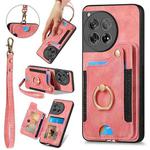 For OnePlus 12 5G Retro Skin-feel Ring Multi-card RFID Wallet Phone Case(Pink)