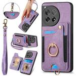 For OnePlus 12 5G Retro Skin-feel Ring Multi-card RFID Wallet Phone Case(Purple)