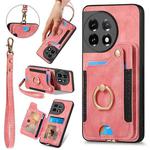 For OnePlus 11 Retro Skin-feel Ring Multi-card RFID Wallet Phone Case(Pink)
