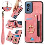 For Motorola G Play 2024 Retro Skin-feel Ring Multi-card RFID Wallet Phone Case(Pink)