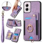 For Motorola G Power 5G 2024 Retro Skin-feel Ring Multi-card RFID Wallet Phone Case(Purple)