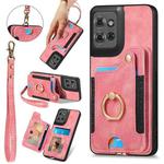 For Motorola Moto G Power 2025 5G Retro Skin-feel Ring Multi-card RFID Wallet Phone Case(Pink)