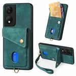 For Honor X7b Retro Card Wallet Fold Leather Phone Case with Strap(Green)