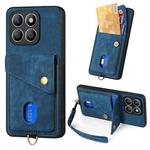 For Honor X8b Retro Card Wallet Fold Leather Phone Case with Strap(Blue)