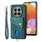 For Honor Magic7 Pro Retro Card Wallet Fold Leather Phone Case with Strap(Green)