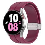 For Samsung Galaxy Watch7 40 / 44mm Magnetic Folding Silver Buckle Silicone Watch Band(Wine Red)