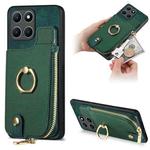 For Honor X6a Cross Leather Ring Vertical Zipper Wallet Back Phone Case(Green)