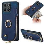 For Honor X6a Cross Leather Ring Vertical Zipper Wallet Back Phone Case(Blue)