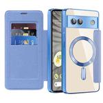 For Google  Pixel 8a Shield Magsafe RFID Anti-theft Rhombus Leather Phone Case(Sierra Blue)