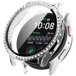 For Samsung Galaxy Watch 7 44mm Single Row Diamond PC + Tempered Film Integrated Watch Protective Case(Transparent White)