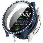 For Samsung Galaxy Watch 7 44mm Single Row Diamond PC + Tempered Film Integrated Watch Protective Case(Midnight Blue)