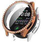 For Samsung Galaxy Watch 7 44mm Single Row Diamond PC + Tempered Film Integrated Watch Protective Case(Rose Gold)