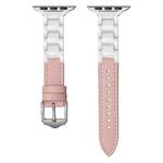 For Apple Watch SE 2023 44mm Ceramic Color Buckle Contrast Leather Watch Band(Light Pink+White+Silver Buckle)