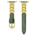 For Apple Watch SE 2023 44mm Ceramic Color Buckle Contrast Leather Watch Band(Green+Gold+Gold Buckle)