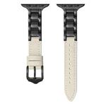 For Apple Watch Series 9 45mm Ceramic Color Buckle Contrast Leather Watch Band(Beige+Black+Black Buckle)