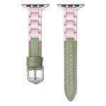 For Apple Watch Series 8 45mm Ceramic Color Buckle Contrast Leather Watch Band(Mint Green+Pink+Silver Buckle)