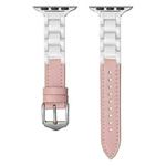 For Apple Watch SE 2022 44mm Ceramic Color Buckle Contrast Leather Watch Band(Light Pink+White+Silver Buckle)