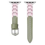 For Apple Watch Series 6 44mm Ceramic Color Buckle Contrast Leather Watch Band(Mint Green+Pink+Silver Buckle)