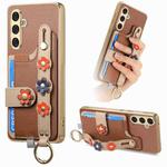 For Samsung Galaxy S24+ 5G Stereoscopic Flowers Wristband Card Bag Phone Case(Brown)